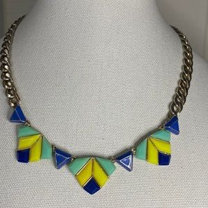 Chevron style modernist statement necklace blue yellow green